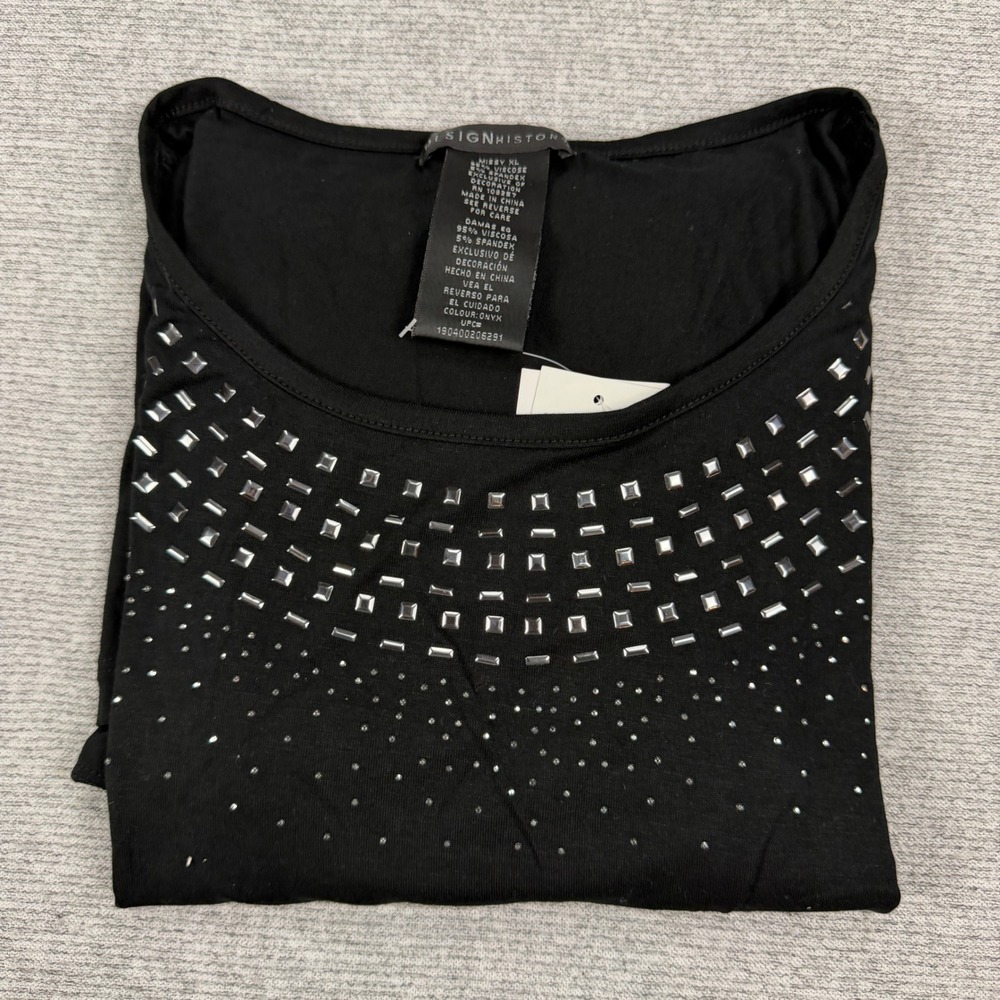 Design History Onyx Black Embellished Studded Neckline Top Missy XL MSRP $48 - Picture 11 of 12